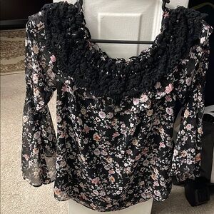 Floral Lace Trim Women's Top